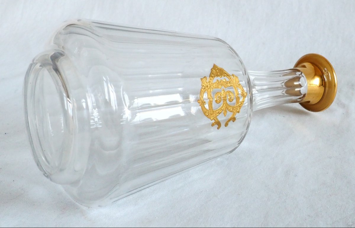 Baccarat Carafe à Liqueur En Cristal Doré Or Fin Monogramme Cb-photo-1