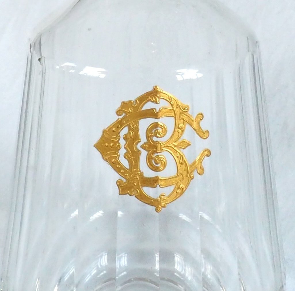 Baccarat Carafe à Liqueur En Cristal Doré Or Fin Monogramme Cb-photo-3