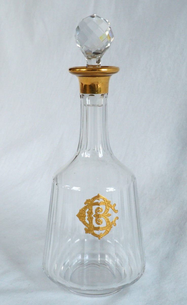 Baccarat Carafe à Liqueur En Cristal Doré Or Fin Monogramme Cb