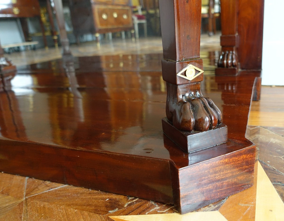   Consulate Period Console In Flamed Mahogany, Attributed To Molitor - Mercury Gilt Bronzes-photo-5