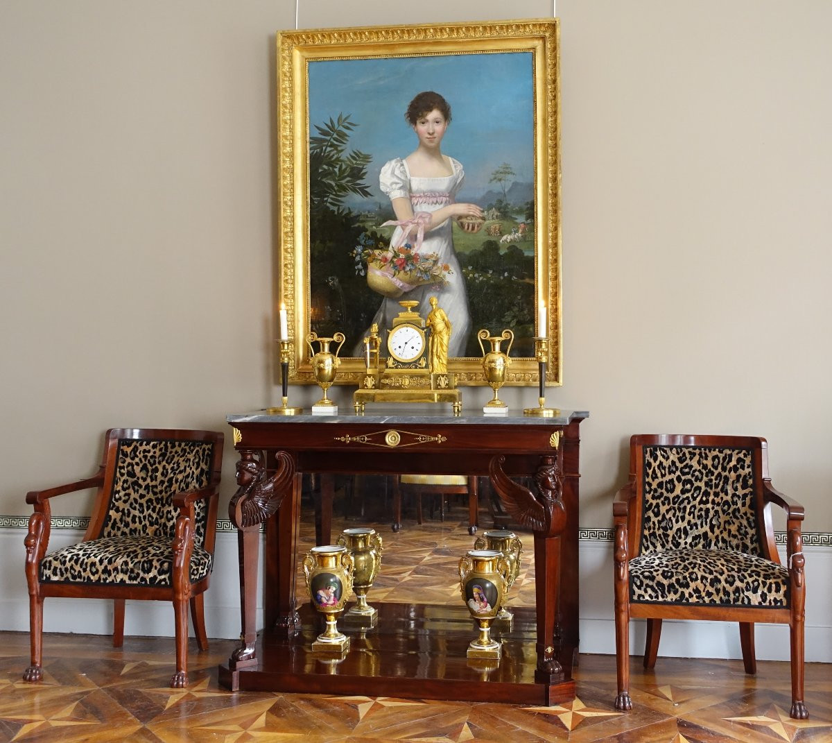   Consulate Period Console In Flamed Mahogany, Attributed To Molitor - Mercury Gilt Bronzes-photo-8