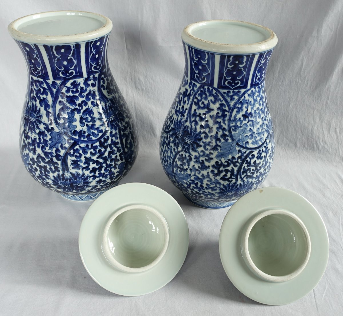 Pair Of Large Hue Blue Porcelain Vases - China 44cm-photo-3