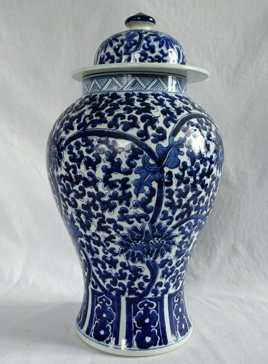 Paire De Grandes Potiches En Porcelaine Bleu De Hué - Chine 44cm-photo-1