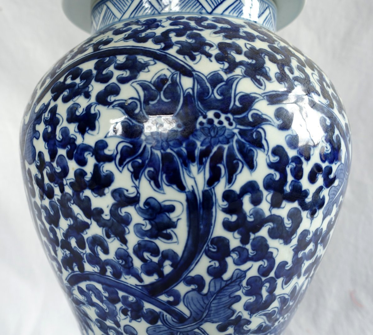 Paire De Grandes Potiches En Porcelaine Bleu De Hué - Chine 44cm-photo-4