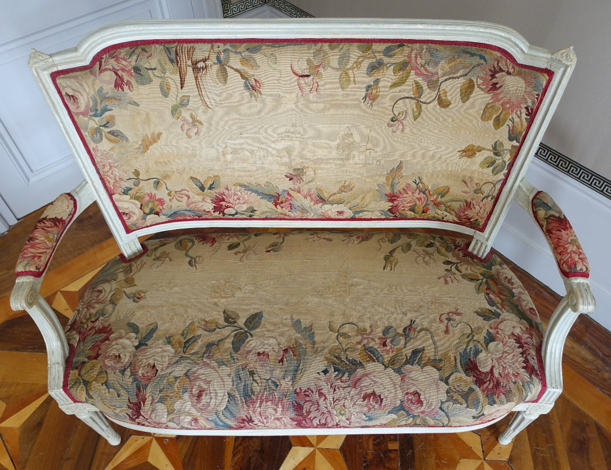 Louis XVI Period 2-seater Sofa, Aubusson Tapestry-photo-4