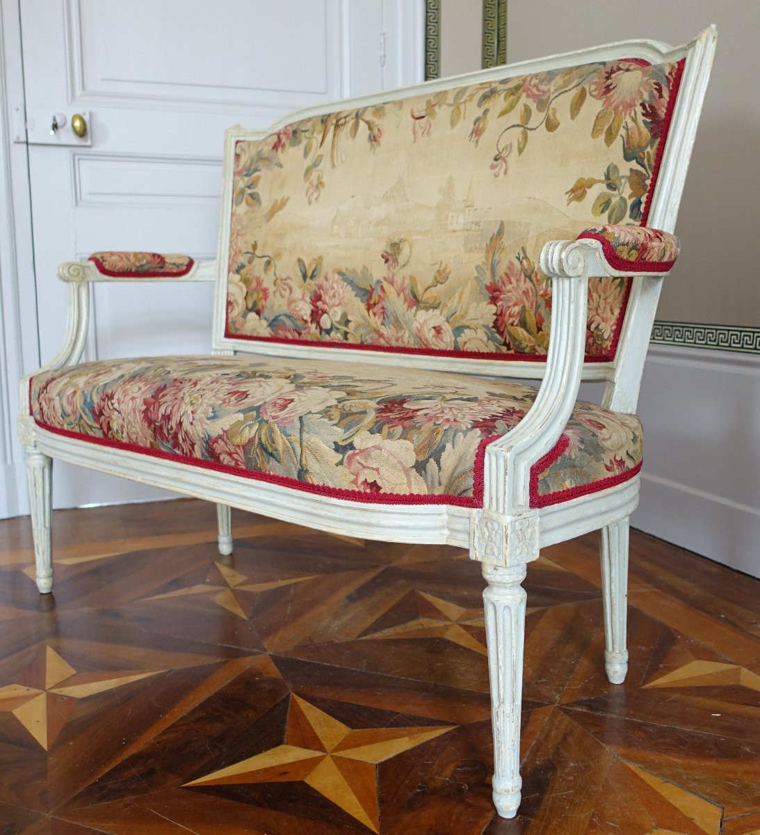 Louis XVI Period 2-seater Sofa, Aubusson Tapestry-photo-1