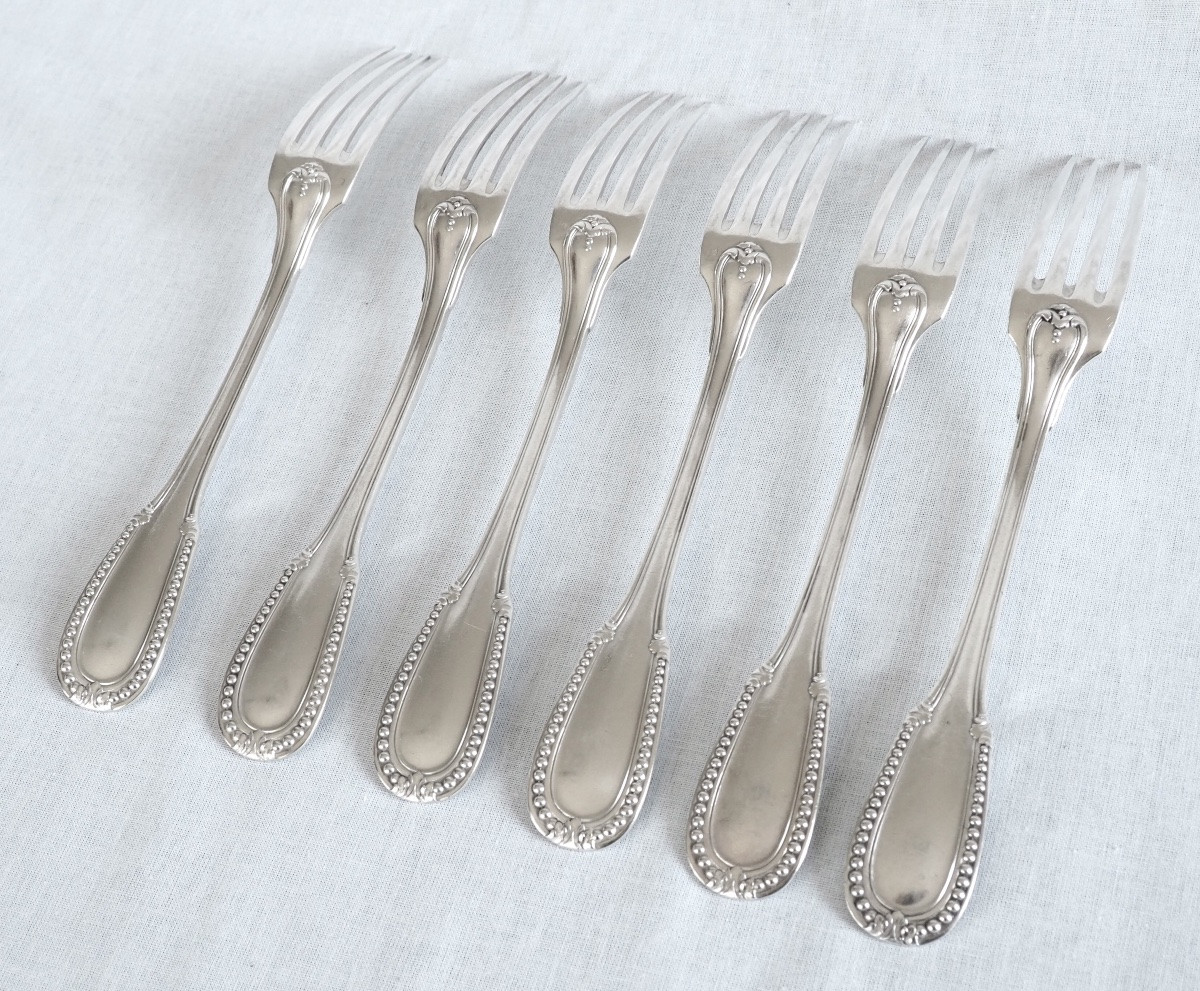 Louis XVI Style Sterling Silver Cutlery Set For 12 People - 24 Pieces - Minerva Hallmark-photo-2