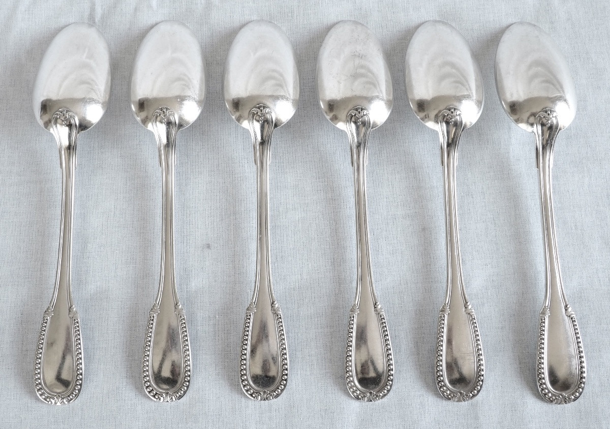 Louis XVI Style Sterling Silver Cutlery Set For 12 People - 24 Pieces - Minerva Hallmark-photo-3