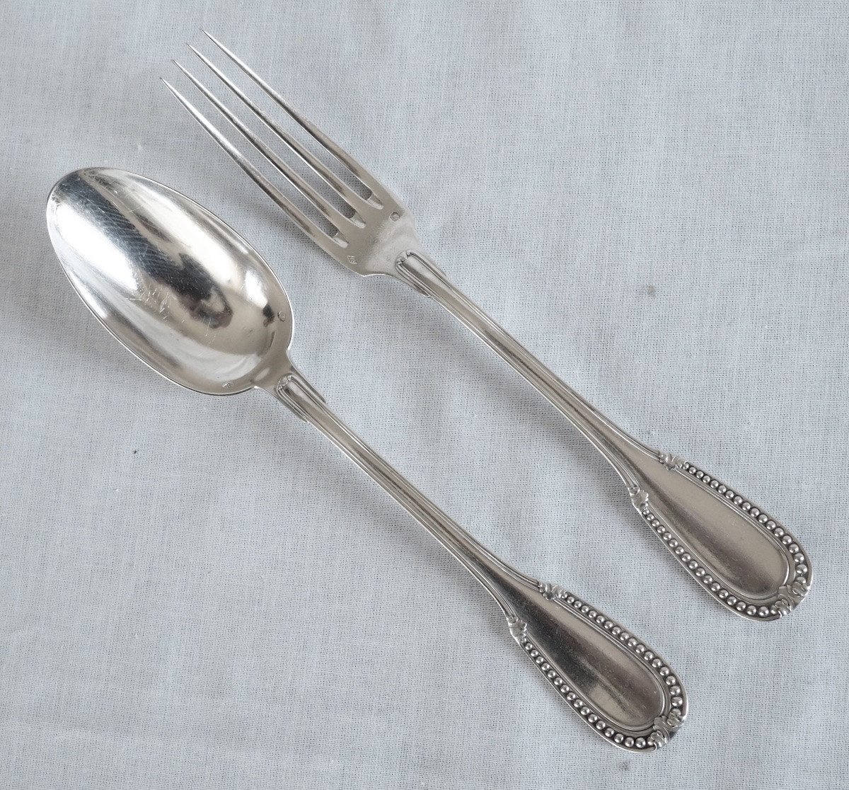 Louis XVI Style Sterling Silver Cutlery Set For 12 People - 24 Pieces - Minerva Hallmark-photo-3