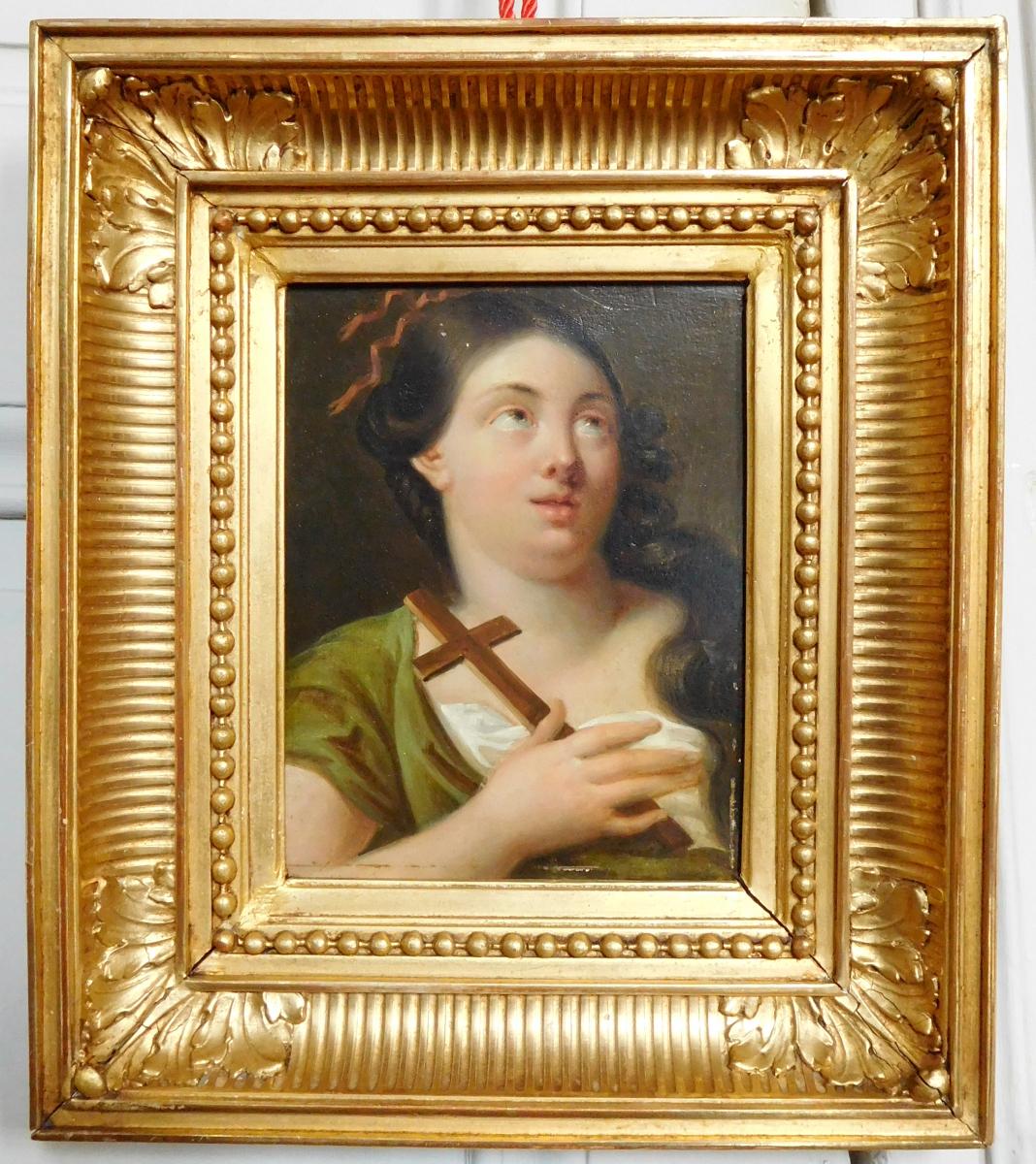 Early 19th Century French School, Portrait Of Saint Mary Magdalene, Hsp Golden Frame