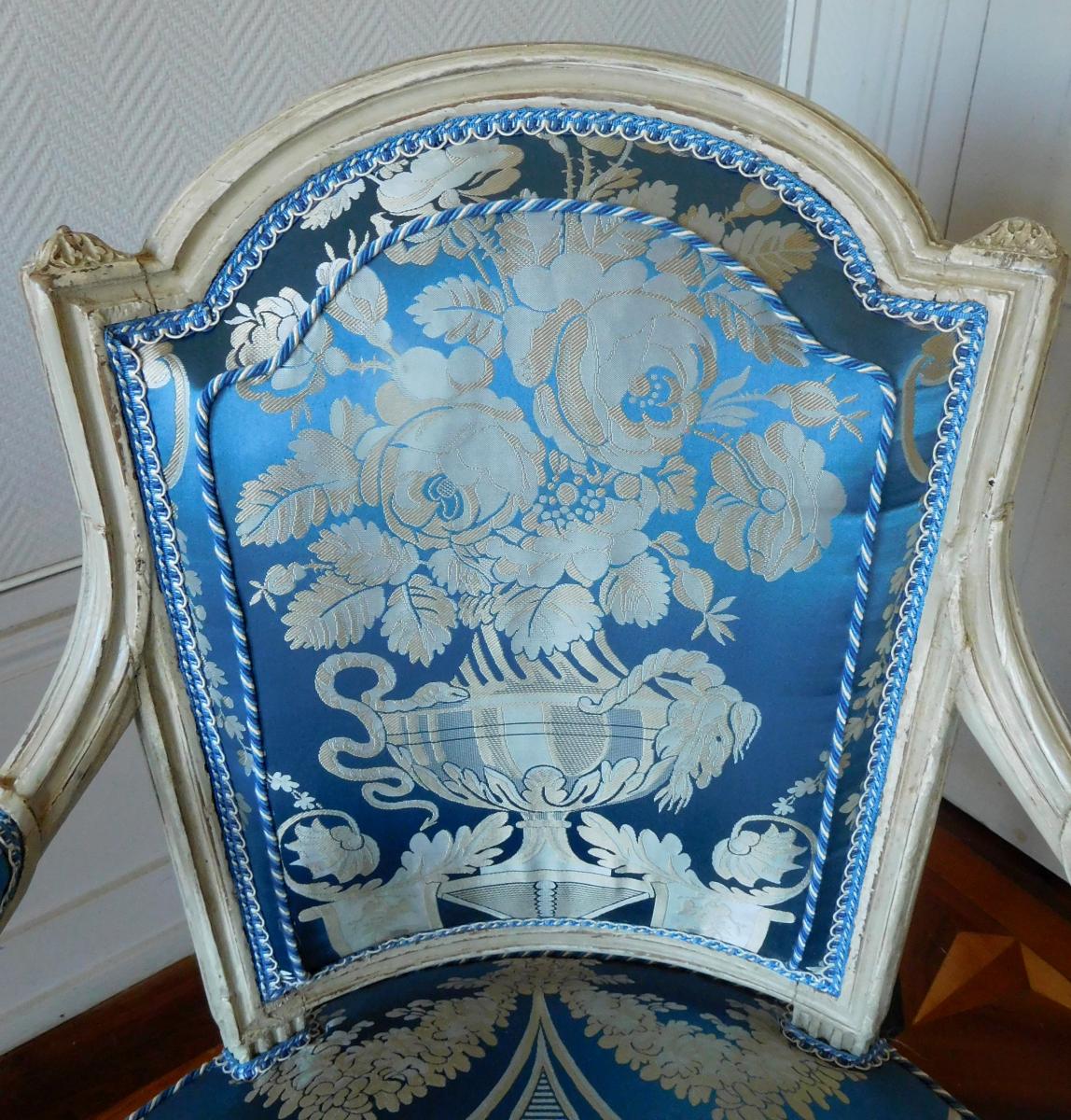 C Sené Paire Fauteuils Cabriolets d'époque Louis XVI Estampillés - Soie Tassinari & Chatel-photo-4