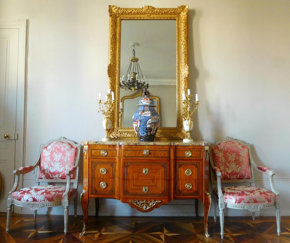 Miroir d'Entre Deux Ou De Cheminée Bois Doré Style Louis XIV Régence - Glace Mercure 160 X 96cm-photo-8