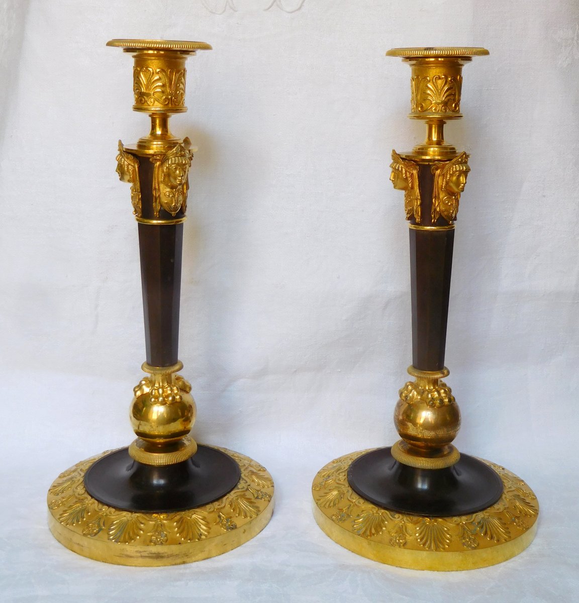 Claude Galle: Pair Of Tall Ormolu Candlesticks  - Consulat Period - Empire-photo-3