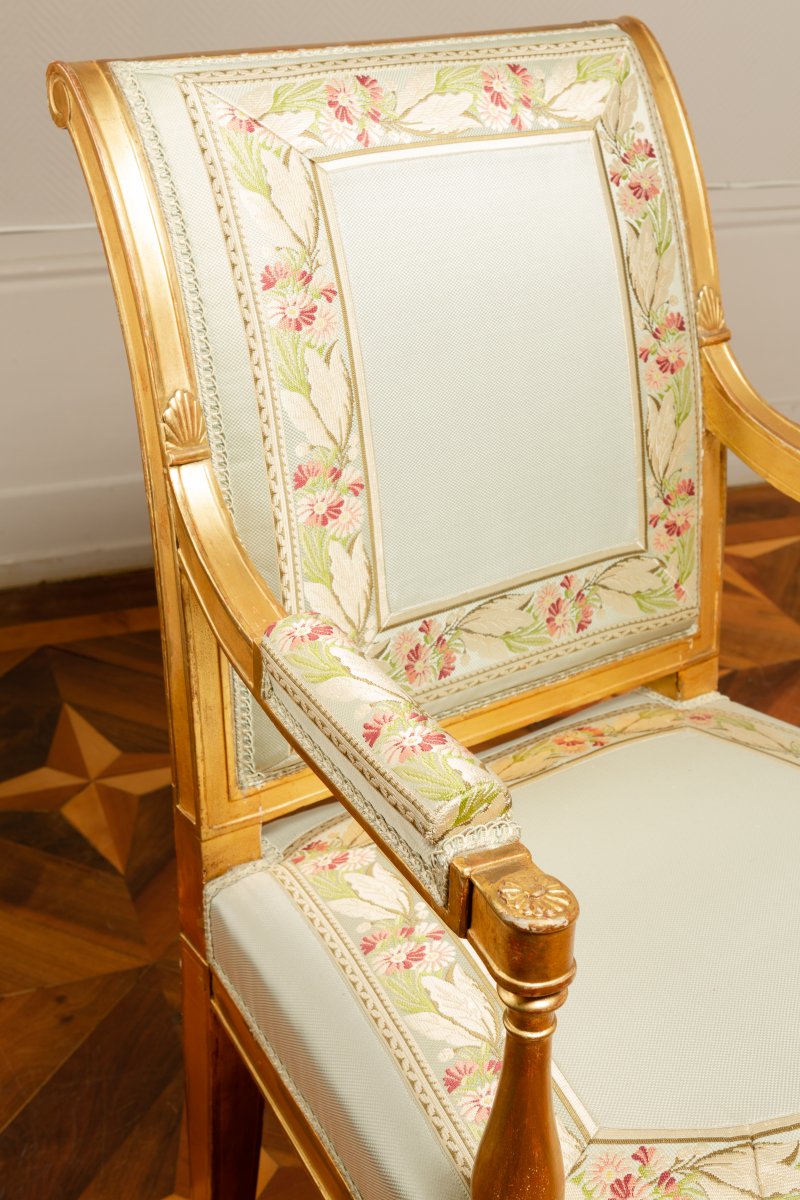 Pair Of Gilt Wood Armchairs - France Circa 1796-1799 Attributed To Jacob-photo-4