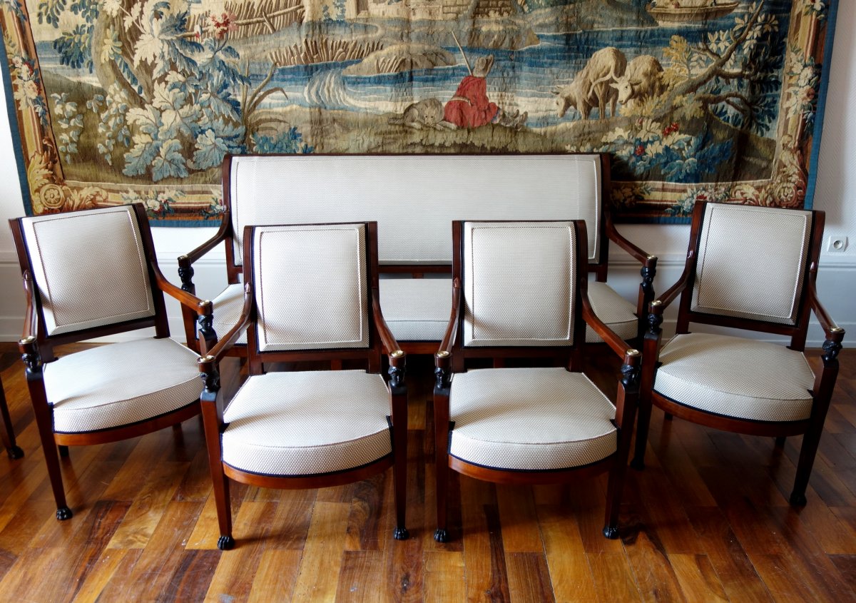 Mahogany Lounge Directoire Consulate Period - Sofa & 4 Armchairs - Circa 1800