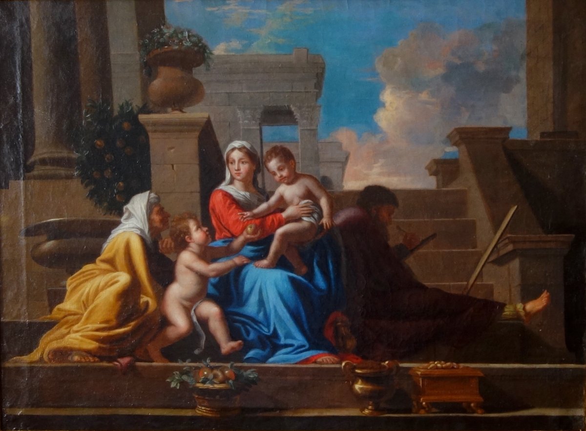  Early 18th French School From Century: Holy Family At The Staircase After Poussin-photo-2