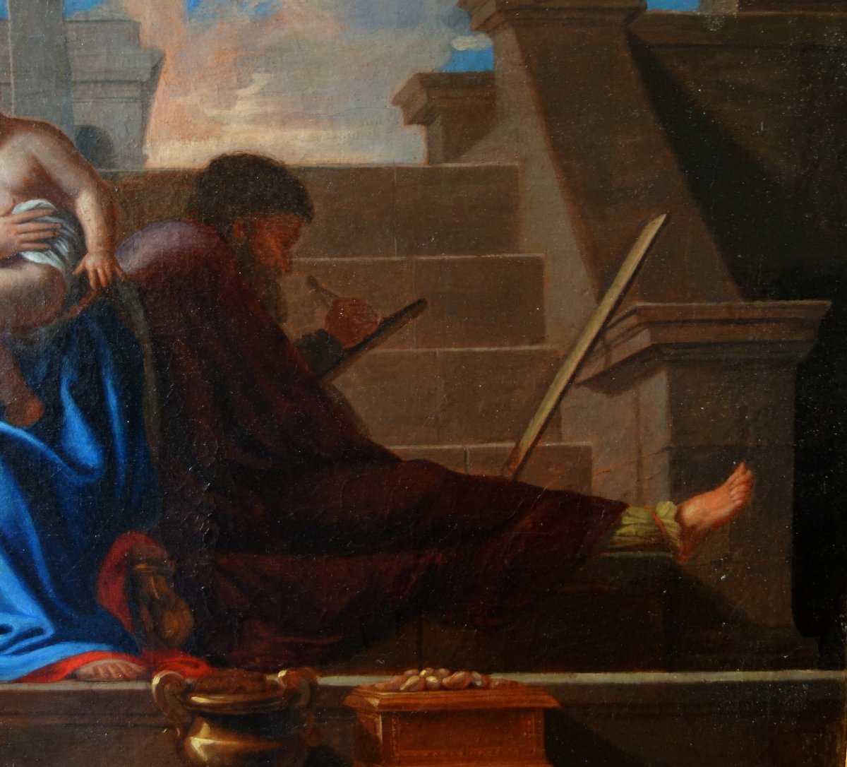  Early 18th French School From Century: Holy Family At The Staircase After Poussin-photo-2