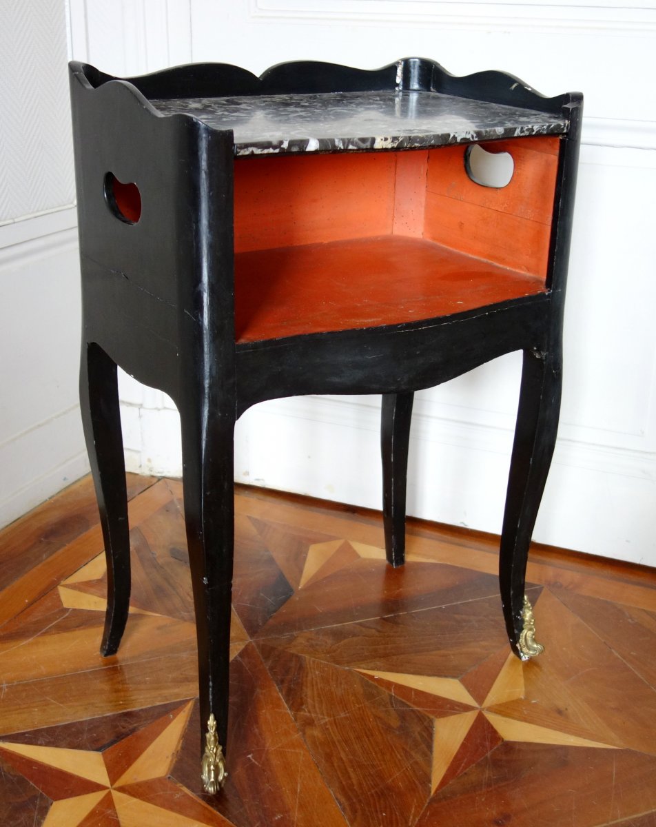 Table De Chevet De Salon d'époque Louis XV En Bois Laqué Et Marbre-photo-3