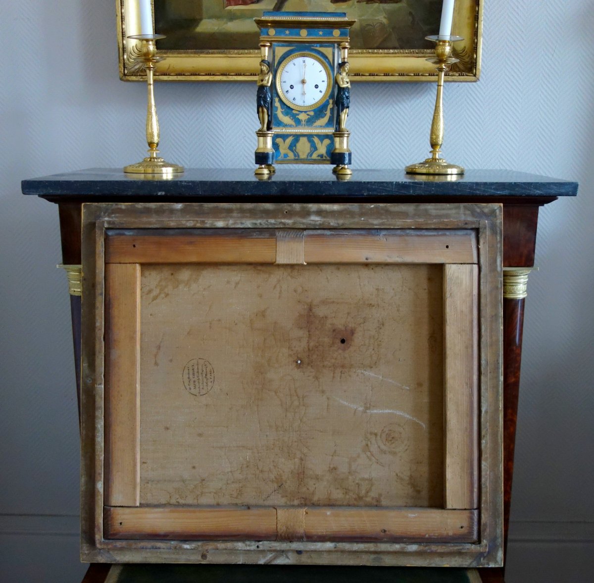 Alphonse Giroux : Large Painting / Clock, Early 19th Century Circa 1830 - Signed - 74.5cm X 63.-photo-1