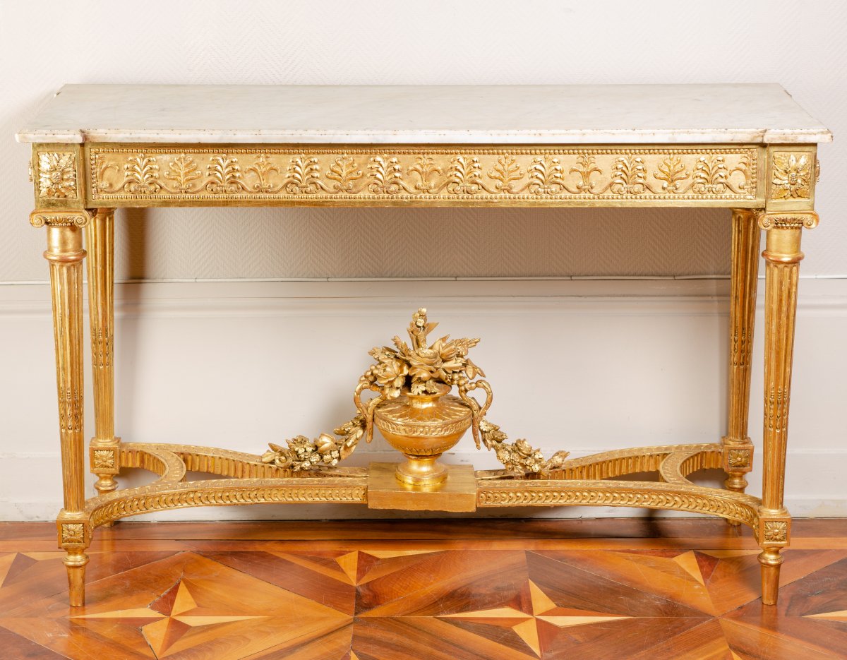 Importante Console En Bois Sculpté Et Doré d'époque Louis XVI Attribuée à Georges Jacob-photo-2