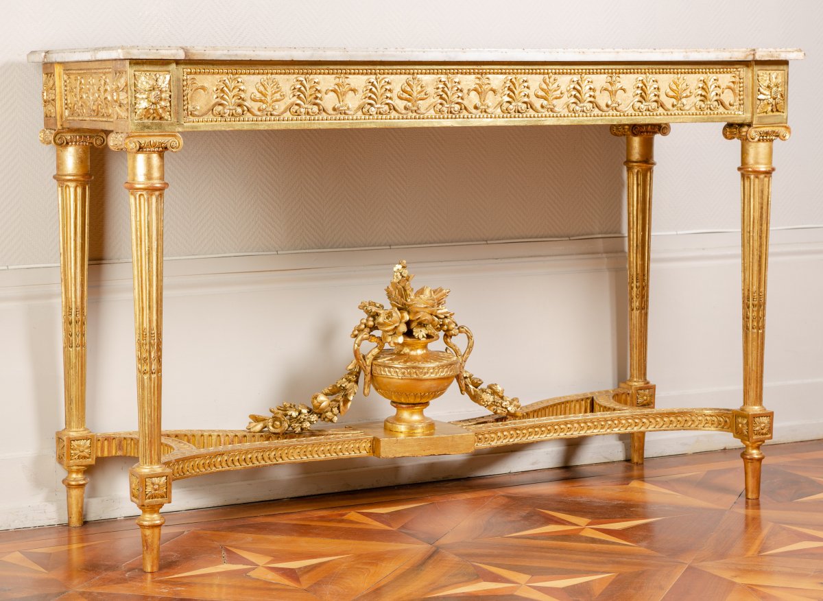 Importante Console En Bois Sculpté Et Doré d'époque Louis XVI Attribuée à Georges Jacob-photo-3