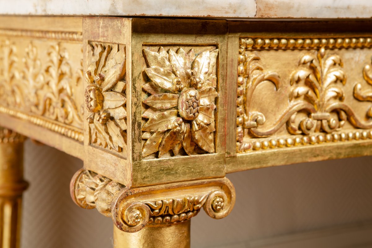 Importante Console En Bois Sculpté Et Doré d'époque Louis XVI Attribuée à Georges Jacob-photo-1