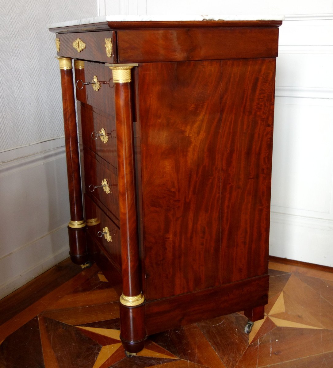 Commode De Toilette Empire En Acajou Et Bronze Doré Au Mercure-photo-3