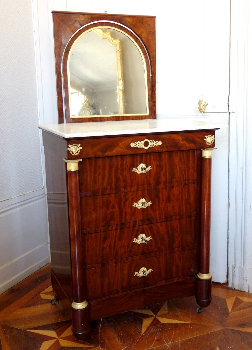 Commode De Toilette Empire En Acajou Et Bronze Doré Au Mercure-photo-2