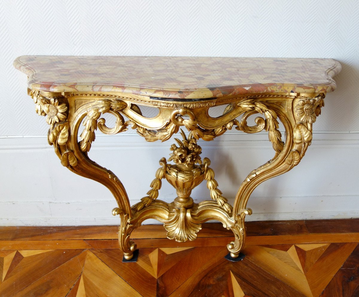 Console En Bois Doré d'époque Transition Louis XV - Louis XVI-photo-2