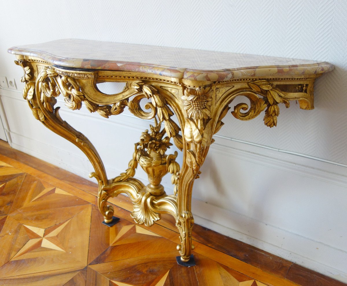 Console En Bois Doré d'époque Transition Louis XV - Louis XVI-photo-1