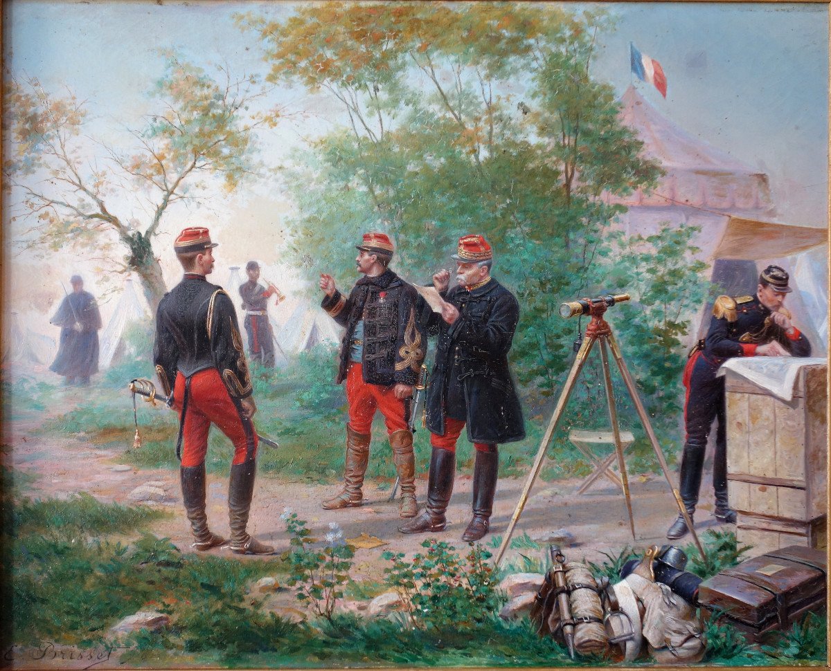 Emile Brisset, Une Dépêche - Officiers Français d'état Major En Campagne - Huile Sur Toile-photo-3