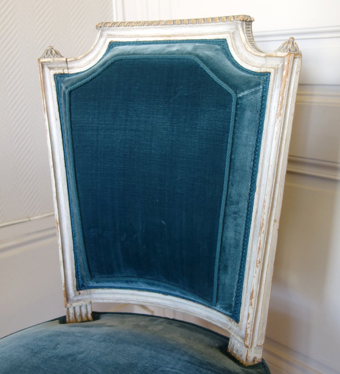 Pluvinet : 4 Chaises De Salon d'époque Louis XVI Estampillées - Velours De Soie-photo-4