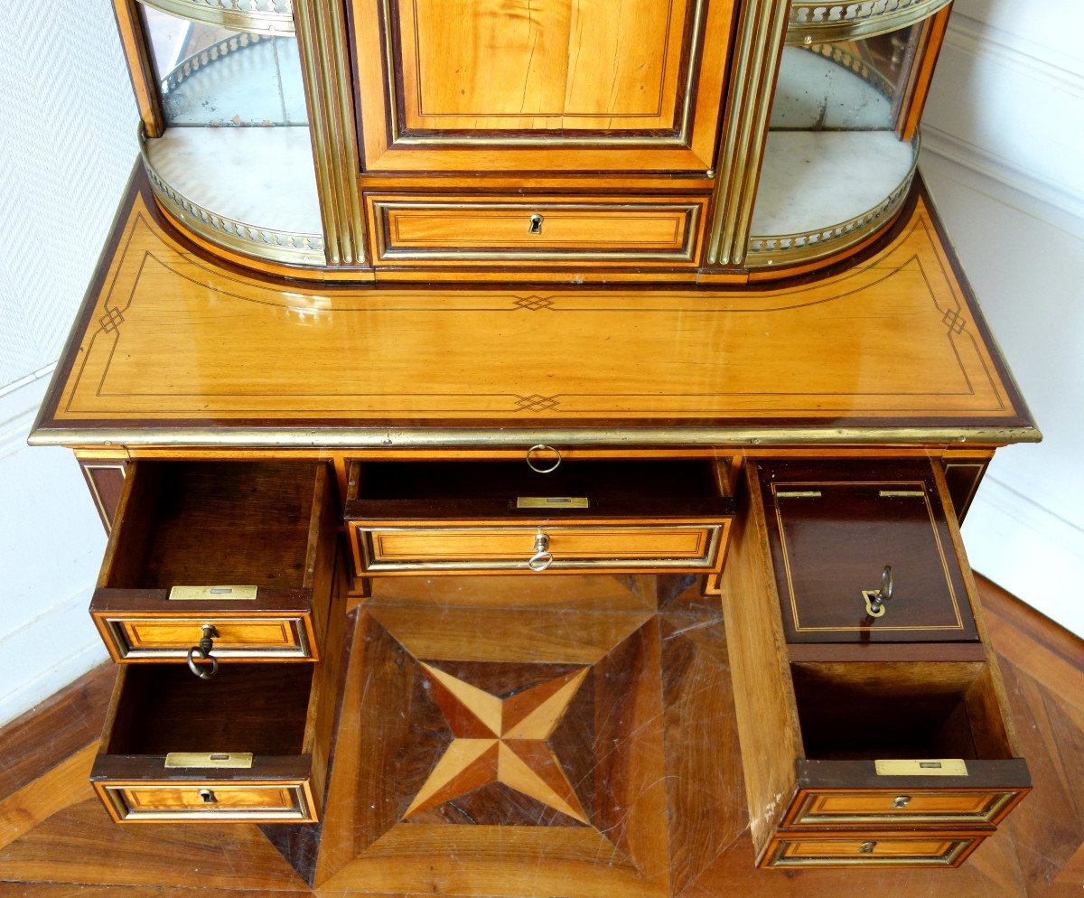 Bureau De Dame Dit Bonheur Du Jour d'époque Louis XVI, Citronnier Et Amarante-photo-2