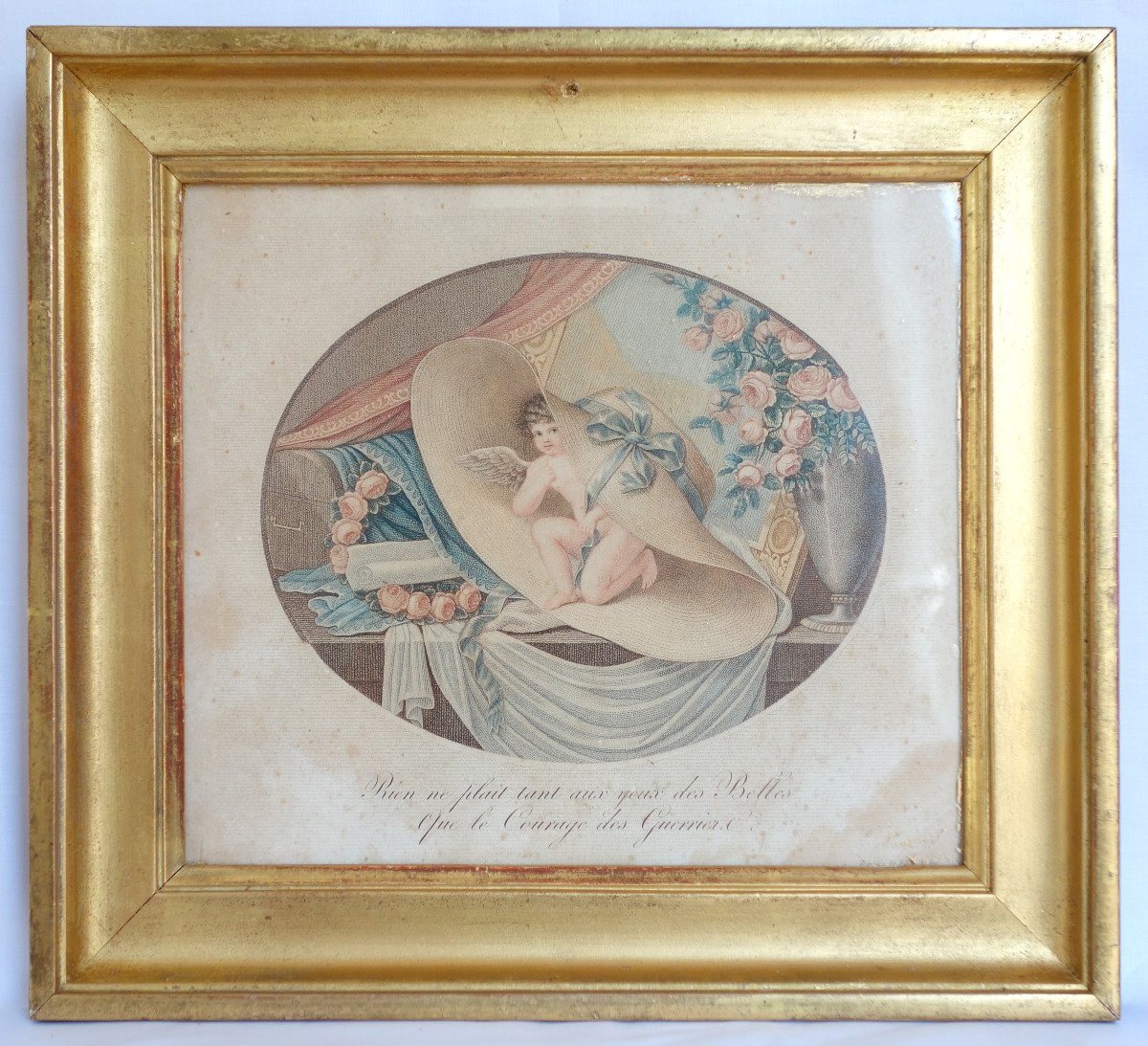 Funny Military Engraving, Empire Restoration Period - Golden Wood Frame