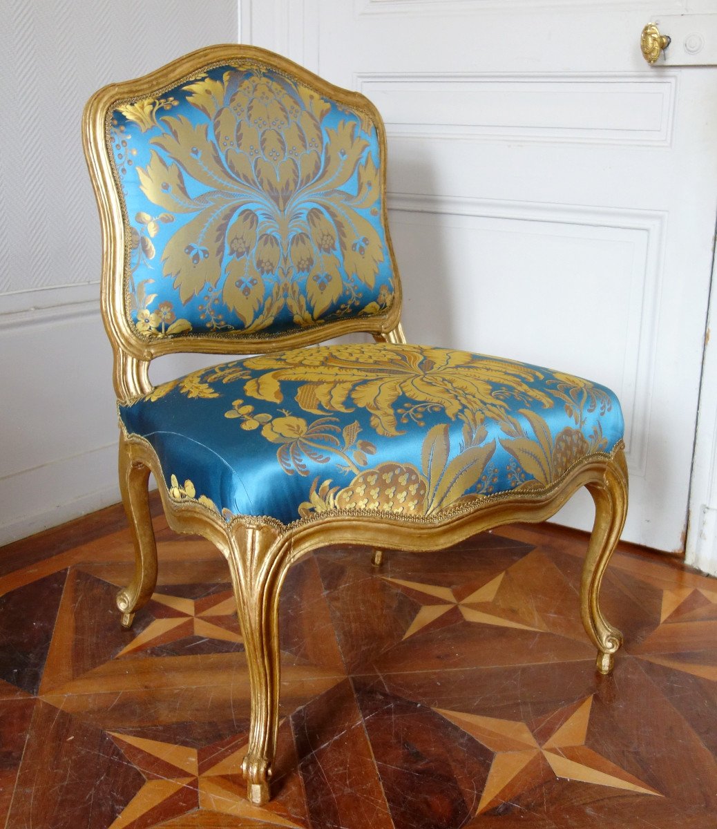 Suite Of 4 Louis XV Gilded Wood Chairs Stamped Of Meunier - Elysée Palace Style-photo-2