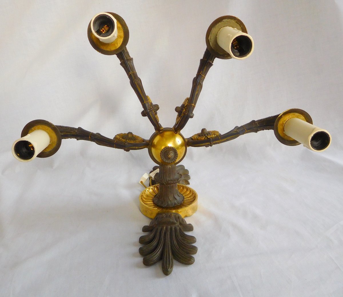 Pair Of Empire  Patinated And Gilt Bronze Sconces, Restoration Period Ca 1830-photo-1