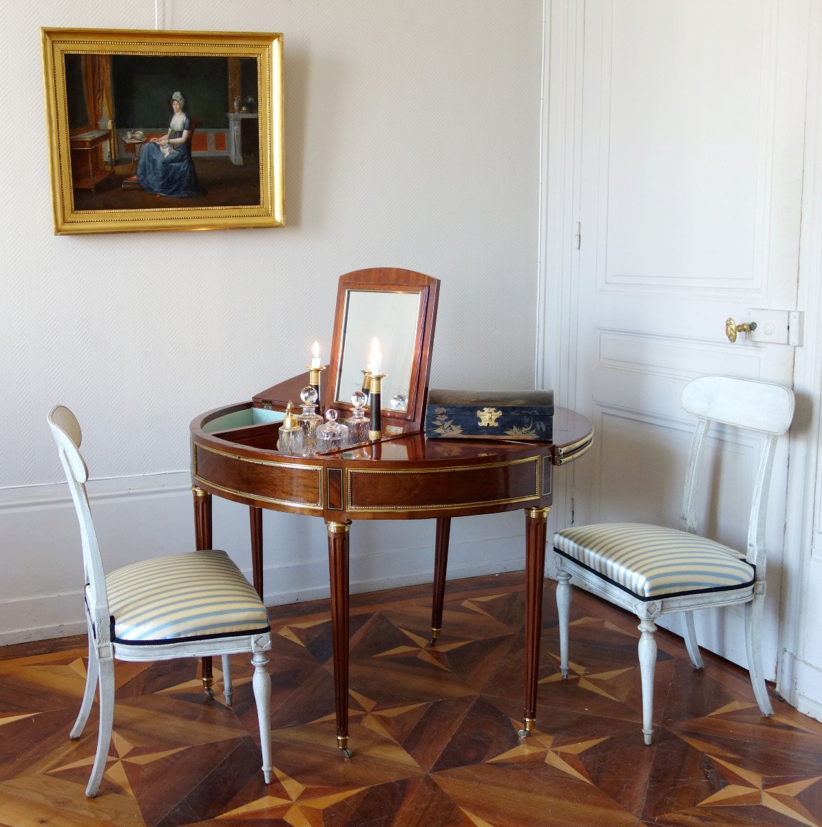 Late 18th Century Mahogany Half-moon Shaped 5 Usages Table-photo-8