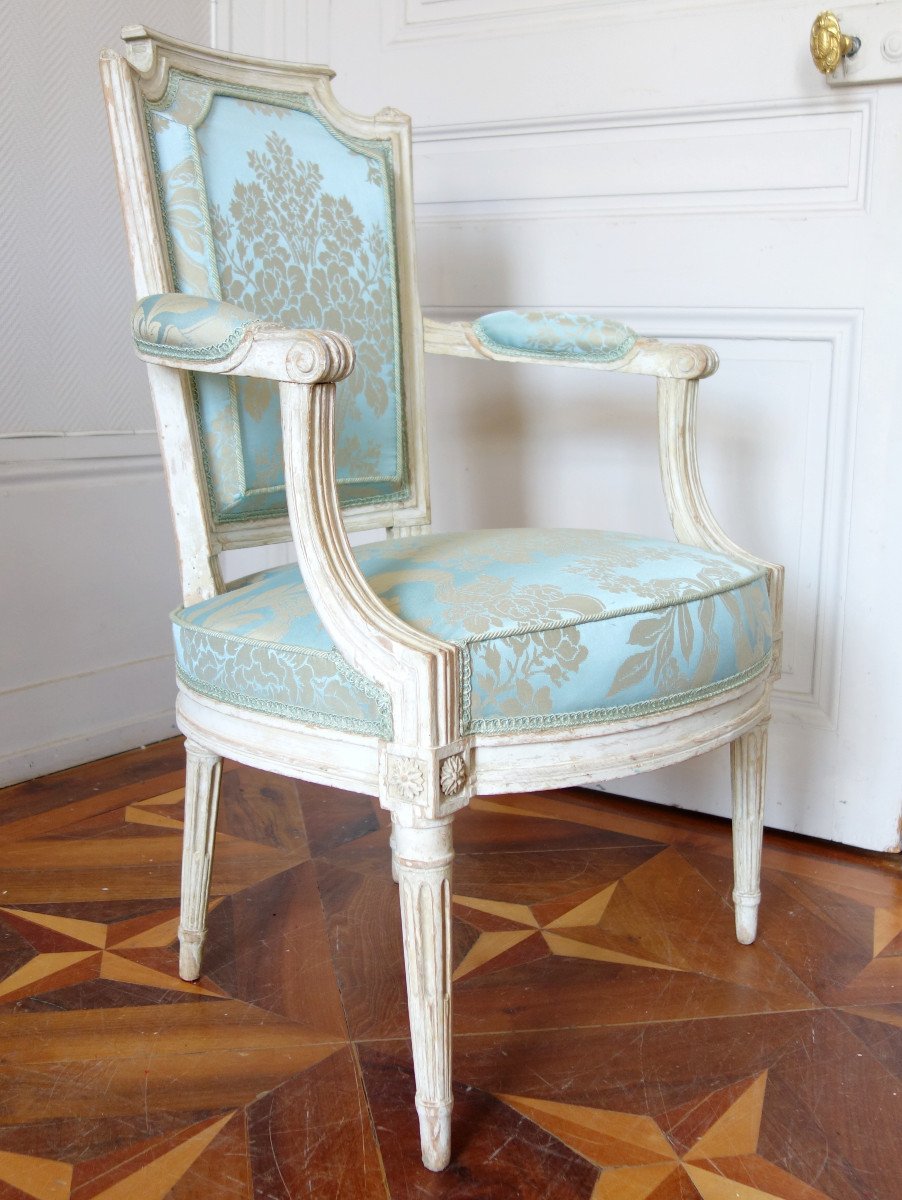 Set Of 4 Louis XVI Lacquered Cabriolet Armchairs Stamped Claude Lerat - 18th Century-photo-4