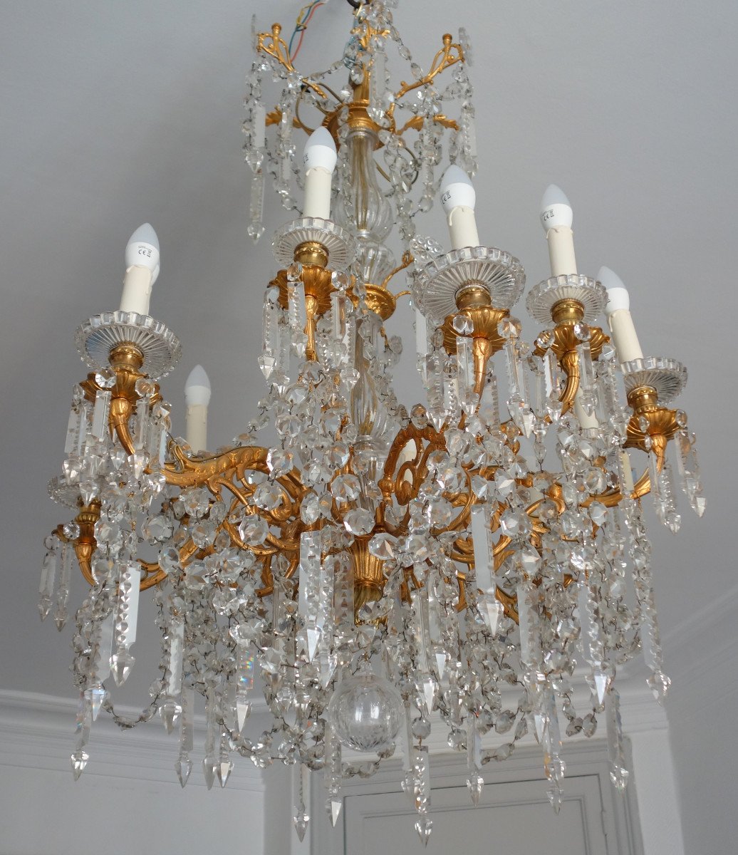 Louis XVI Style Baccarat Crystal And Gilt Bronze (ormolu) Chandelier, 12 Lights, Late 19th Century-photo-4