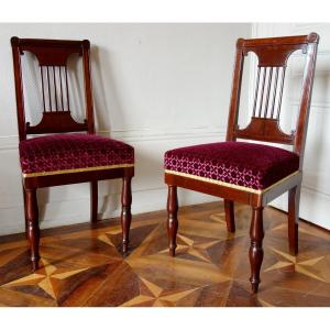 Jacob Desmalter - Pair Of Empire Mahogany And Velvet Chairs