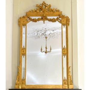 Grand Miroir De Cheminée Bois Doré Style Louis XVI, Glace Mercure à Parecloses - 216cm X 142cm