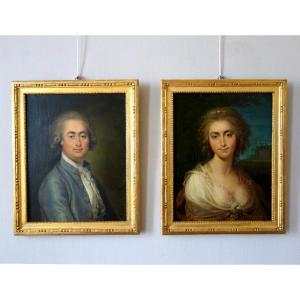 Ecole Française Du 18e Siècle, Paire De Portraits De Mr & Mme de Bressac, HST d'époque Louis XVI