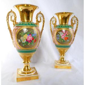 Russia Safronov Manufacture In Moscow, Pair Of Large Empire Porcelain Vases, Ca 1830 - 35cm