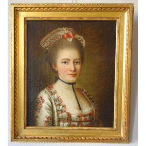 French School From The 18th Century, Portrait Of An Aristocrat Signed And Dated Melle Porcher 1768 - Hst