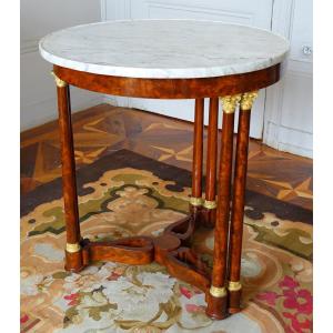 Empire Tea Table Pedestal Table In Mahogany And Gilt Bronze Attributed Sébastien Youf