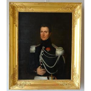 grand Portrait d'Un capitaine De Cuirassiers Officier de l'Empire, Vers 1820 HST 93x113cm