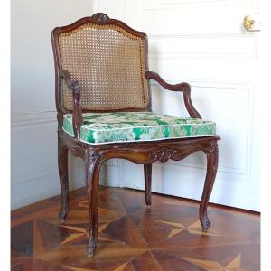 Louis XV Regency Canned Armchair With Silk Cushion 