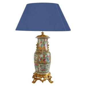 China: Large Gilt Bronze Mounted Potiche In Canton Porcelain, Lamp Base 75cm