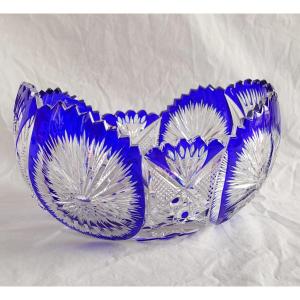 Baccarat Crystal Jardiniere / Table Centerpiece, Blue Overlay Crystal