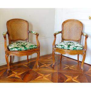 Sulpice Brizard - Pair Of Cane Armchairs, Louis XV Period